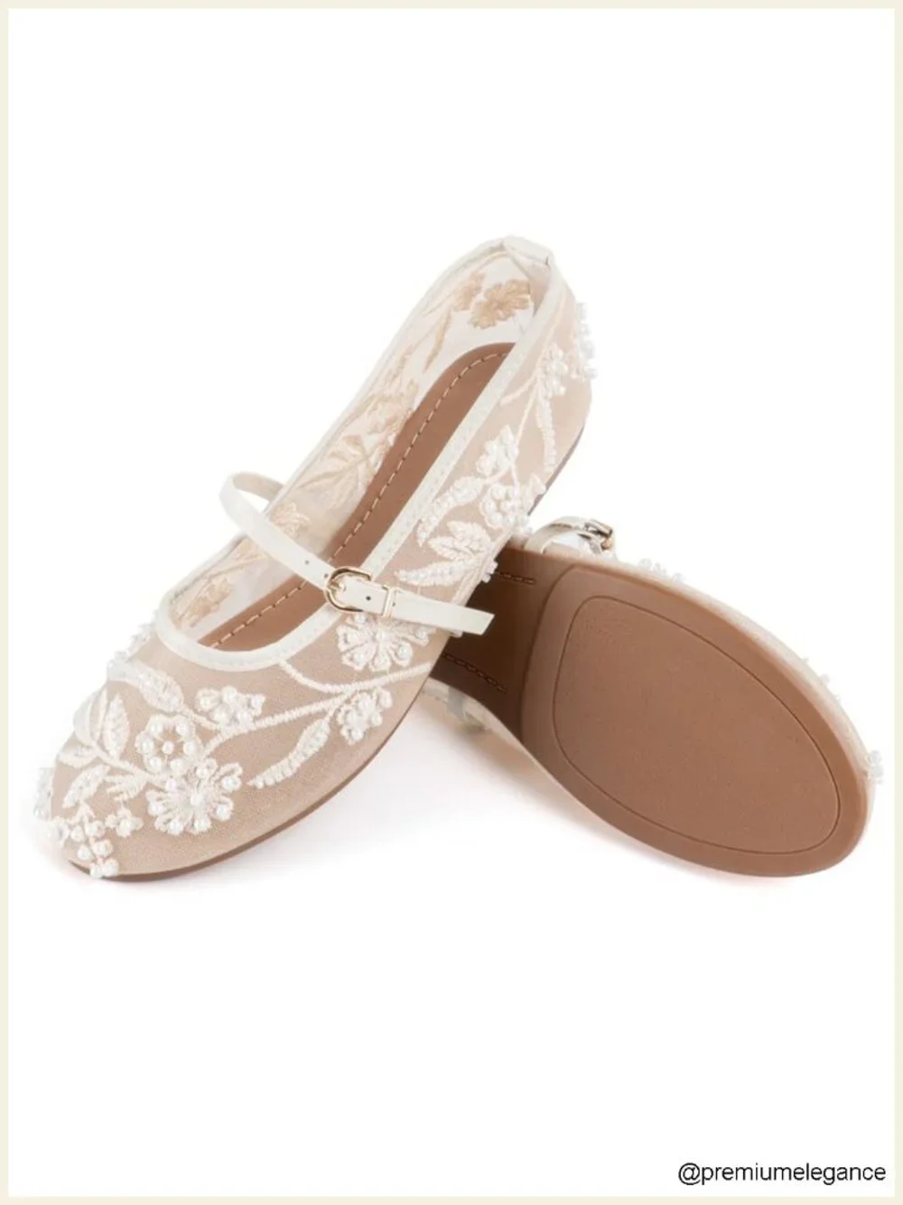 Floral Mesh Ballet Flats with Strap Women Slip On Round Toe Dress Shoes